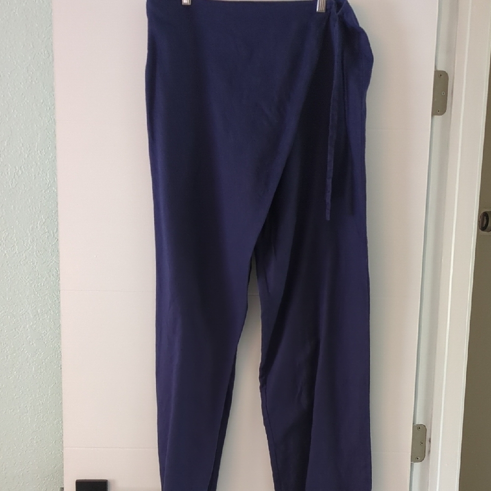 Couleurs D'ete Linen Stylish Blue Wrap Pants Coastal Grandma Vacation Beach 12